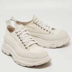Alexander Mcqueen White Canvas and Rubber Tread Slick Sneakers Size 38.5 