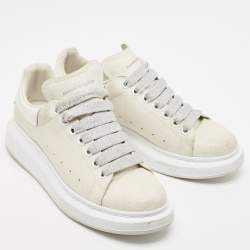 Alexander McQueen White Glitter and Leather Oversized Sneakers Size  41