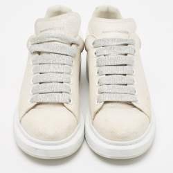 Alexander McQueen White Glitter and Leather Oversized Sneakers Size  41