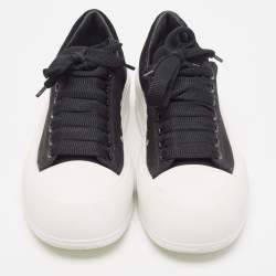 Pre Owned Alexander McQueen Black/White Canvas Deck Lace Up Plimsoll Sneakers Size 39
