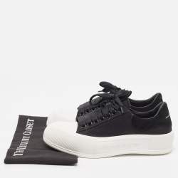 Pre Owned Alexander McQueen Black/White Canvas Deck Lace Up Plimsoll Sneakers Size 39