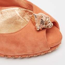 Pre Owned Alexander McQueen Orange Suede Skull Pumps Size 41