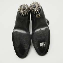 Pre Owned Alexander McQueen Black Leather Skull Ankle Boots Size 38