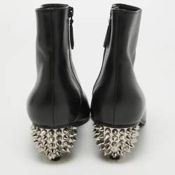 Pre Owned Alexander McQueen Black Leather Skull Ankle Boots Size 38