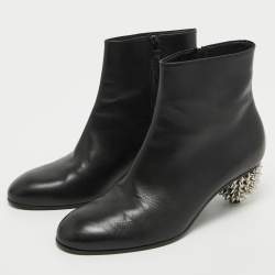 Pre Owned Alexander McQueen Black Leather Skull Ankle Boots Size 38