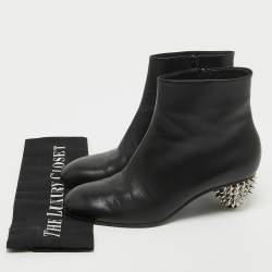Pre Owned Alexander McQueen Black Leather Skull Ankle Boots Size 38