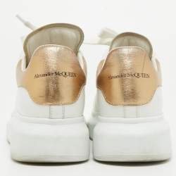 Alexander McQueen White/Gold Leather Oversized Sneakers Size 36