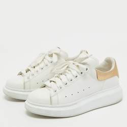 Alexander McQueen White/Gold Leather Oversized Sneakers Size 36