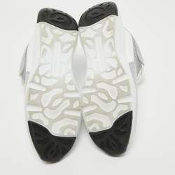 Pre Owned Alexander McQueen White/Silver Croc Embossed and Leather Larry Sneakers Size 40.5