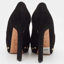 Alexander McQueen Black Suede Skull Peep Toe Platform Pumps Size 36