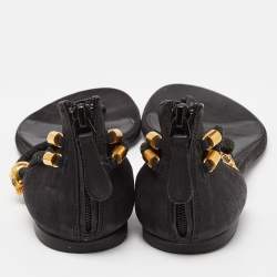 Pre Owned Alexander McQueen Black Leather Skull Embellished Thong Flat Sandals Size 37