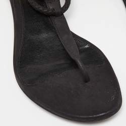 Pre Owned Alexander McQueen Black Leather Skull Embellished Thong Flat Sandals Size 37