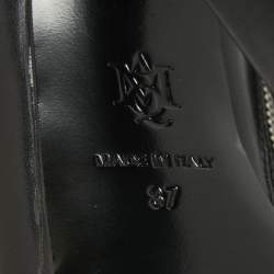 Pre Owned Alexander McQueen Black Leather Studded Lace Up Ankle Boots Size 37