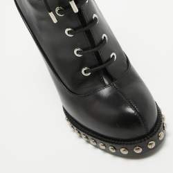 Pre Owned Alexander McQueen Black Leather Studded Lace Up Ankle Boots Size 37