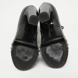 Pre Owned Alexander McQueen Black Leather Studded Lace Up Ankle Boots Size 37