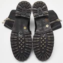 Pre Owned Alexander McQueen Black Leather Metal Bar Studded Biker Ankle Boots Size 37