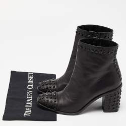 Pre Owned Alexander McQueen Black Leather Studded Block Heel Ankle Boots Size 39