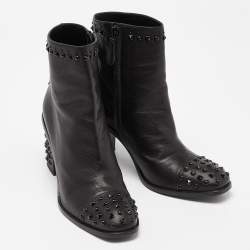 Pre Owned Alexander McQueen Black Leather Studded Block Heel Ankle Boots Size 39