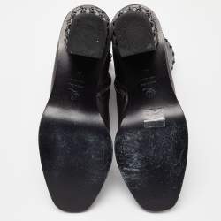 Pre Owned Alexander McQueen Black Leather Studded Block Heel Ankle Boots Size 39