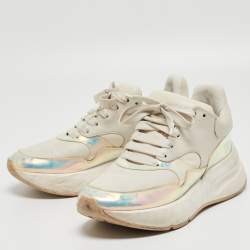 Pre Owned Alexander McQueen White/Holographic Leather Oversized Runner Sneakers Size 39.5