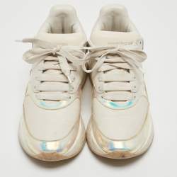 Pre Owned Alexander McQueen White/Holographic Leather Oversized Runner Sneakers Size 39.5