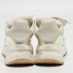 Pre Owned Alexander McQueen White/Holographic Leather Oversized Runner Sneakers Size 39.5