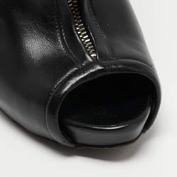 Pre Owned Alexander McQueen Black Leather Faithful Skull Peep Toe Ankle Boots Size 38.5