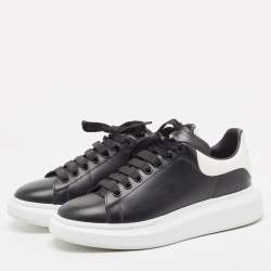 Pre Owned Alexander McQueen Black/White Leather Larry Sneakers Size 42.5