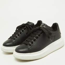 Pre Owned Alexander McQueen Black Leather Oversized Sneakers Size 37