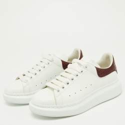 Pre Owned Alexander McQueen White/Red Croc Embossed and Leather Oversized Sneakers Size 37