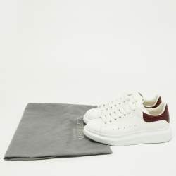 Pre Owned Alexander McQueen White/Red Croc Embossed and Leather Oversized Sneakers Size 37