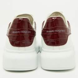 Pre Owned Alexander McQueen White/Red Croc Embossed and Leather Oversized Sneakers Size 37
