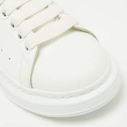 Pre Owned Alexander McQueen White/Red Croc Embossed and Leather Oversized Sneakers Size 37