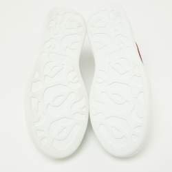Pre Owned Alexander McQueen White/Red Croc Embossed and Leather Oversized Sneakers Size 37