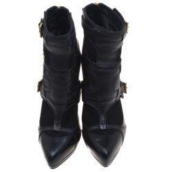 Pre Owned Alexander Mcqueen Black Leather and Suede Buckle Detail Ankle Boots Size 38