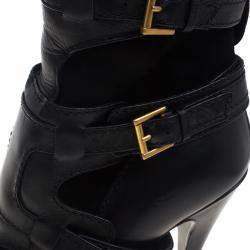 Pre Owned Alexander Mcqueen Black Leather and Suede Buckle Detail Ankle Boots Size 38