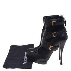 Pre Owned Alexander Mcqueen Black Leather and Suede Buckle Detail Ankle Boots Size 38