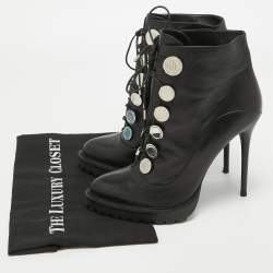 Alexander McQueen Black Leather Lace Up Platform Ankle Boots Size 40
