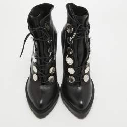 Alexander McQueen Black Leather Lace Up Platform Ankle Boots Size 40