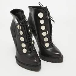 Alexander McQueen Black Leather Lace Up Platform Ankle Boots Size 40