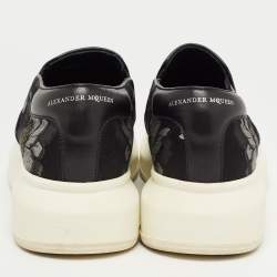 Pre Owned Alexander McQueen Black Floral Brocade Fabric Slip On Sneakers Size 40