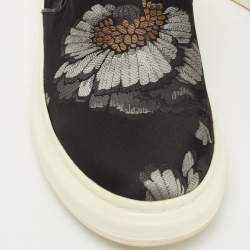 Pre Owned Alexander McQueen Black Floral Brocade Fabric Slip On Sneakers Size 40