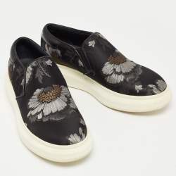 Pre Owned Alexander McQueen Black Floral Brocade Fabric Slip On Sneakers Size 40