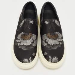 Pre Owned Alexander McQueen Black Floral Brocade Fabric Slip On Sneakers Size 40