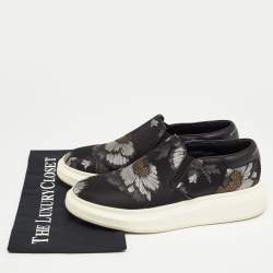 Pre Owned Alexander McQueen Black Floral Brocade Fabric Slip On Sneakers Size 40