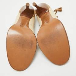 Pre Owned Alexander McQueen Beige Leather and Canvas Lace Up Loafers Pumps Size 38.5