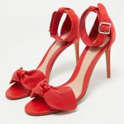 Alexander McQueen Red Suede and Leather Bow Ankle Strap Sandals Size 40