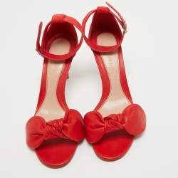 Alexander McQueen Red Suede and Leather Bow Ankle Strap Sandals Size 40