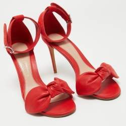 Alexander McQueen Red Suede and Leather Bow Ankle Strap Sandals Size 40