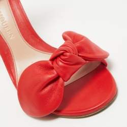 Alexander McQueen Red Suede and Leather Bow Ankle Strap Sandals Size 40